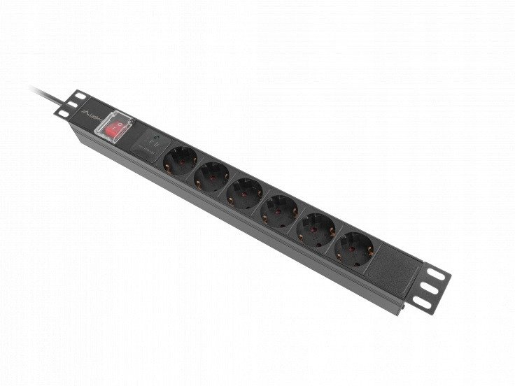 Prizë rryme rack Lanberg PDU, 6x Schuko, 19", 2m, e zezë
