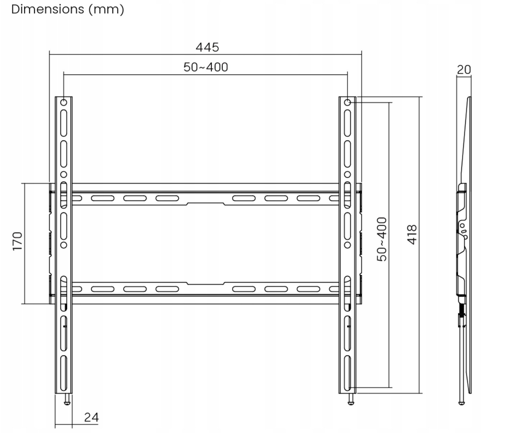 Mbajtës muri për TV Brateck KL32-44F, 32"-70", deri 45 kg, i zi
