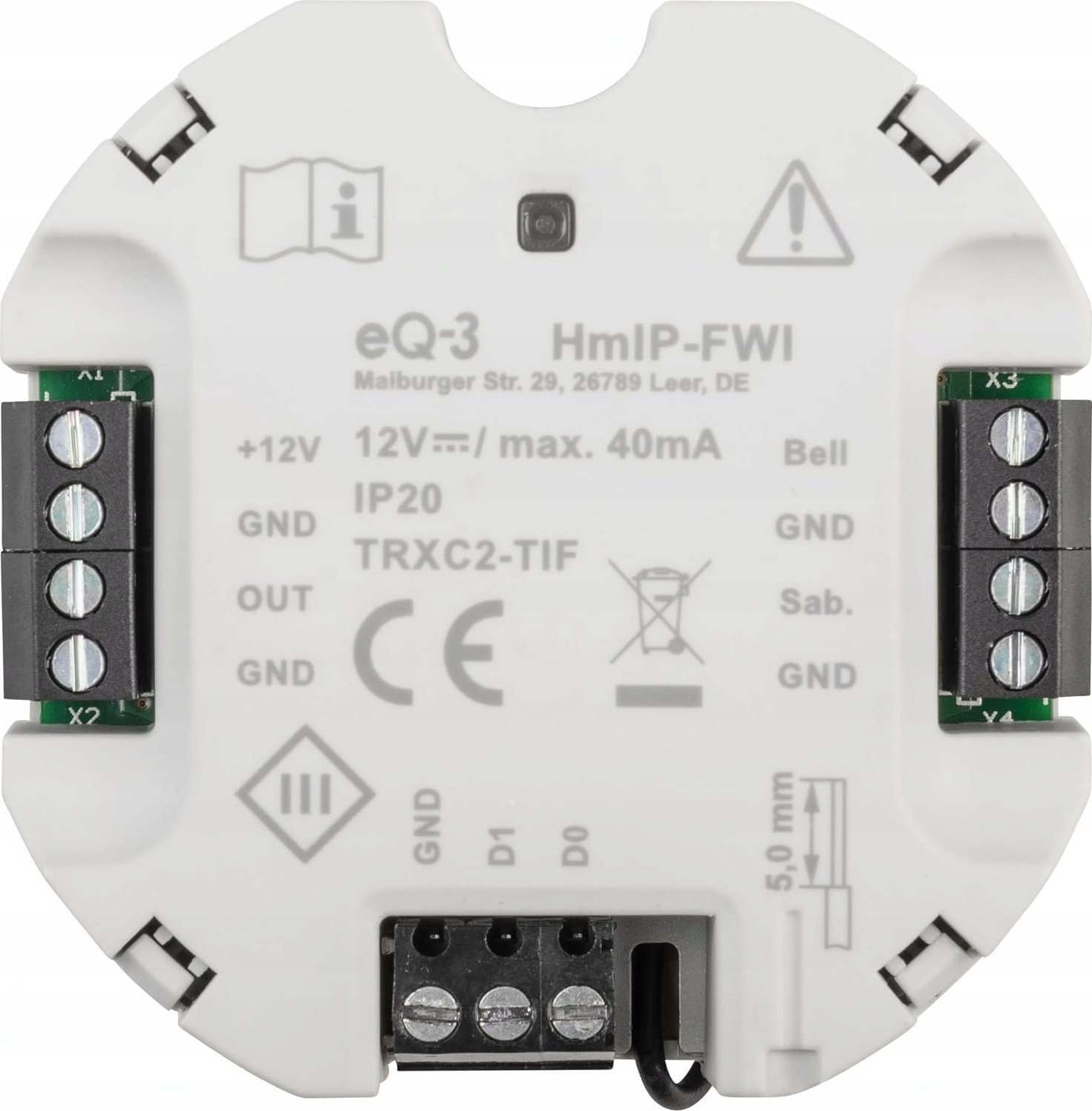 Ndërfaqe HomeMatic IP Wiegand, modul zgjerues, për sistem smart home, i bardhë