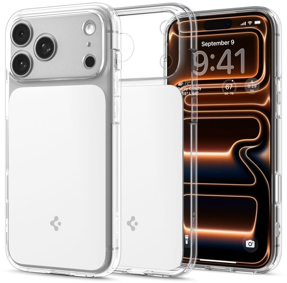 Заштитна маска за телефон Spigen Ultra Hybrid T MagSafe за iPhone 17 Pro Max, транспарентна, со бела рамка