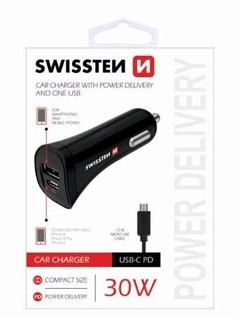 Karikues makine SWISSTEN, USB-C dhe USB 2.4A, 30W + kabllo MicroUSB
