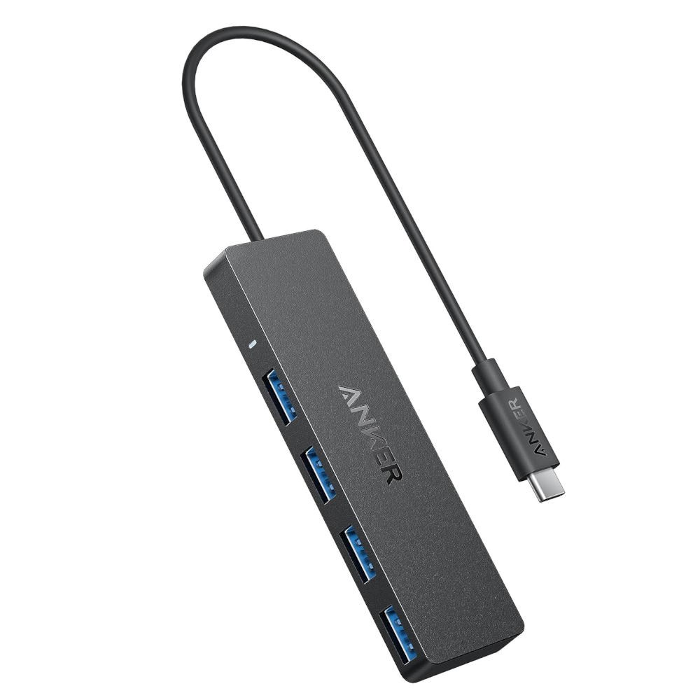 USB Hub Anker Ultra Slim, 4xUSB 3.0, 5Gbps, USB-C, e zezë