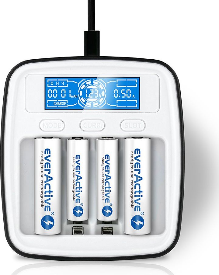 Karikues baterish EverActive NC-1000M, 4 kanale, ekran LCD, gri