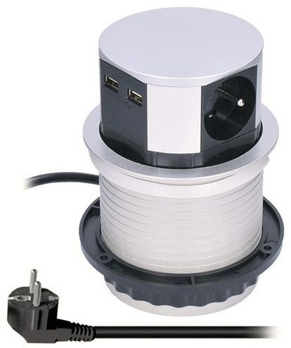 Продолжен кабел Solight, 3 приклучоци, 2x USB, 1.5m кабел, сребрен