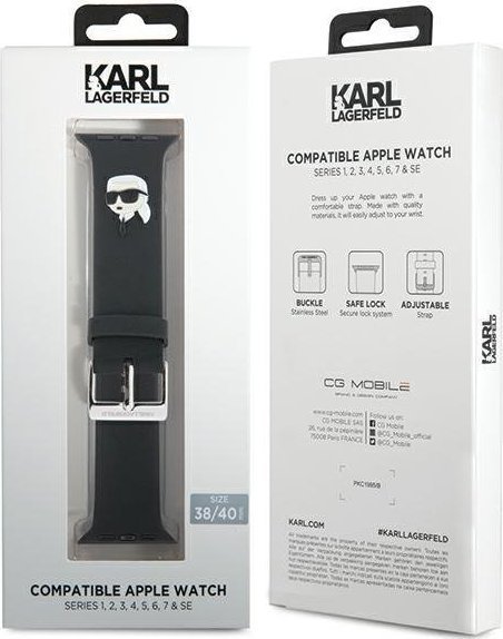 Rrip ore Karl Lagerfeld Karl Head për Apple Watch, silikon, 38 40 41mm, i zi