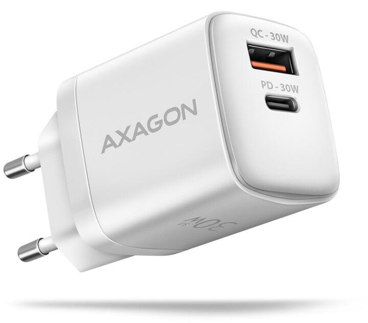 Karikues AXAGON ACU-PQ30, USB-A, USB-C, PD, QC4+, 30W, i bardhë