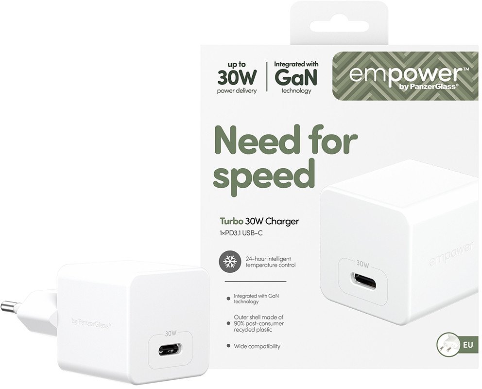Karikues USB PanzerGlass Turbo, 30W, USB C, i bardhë