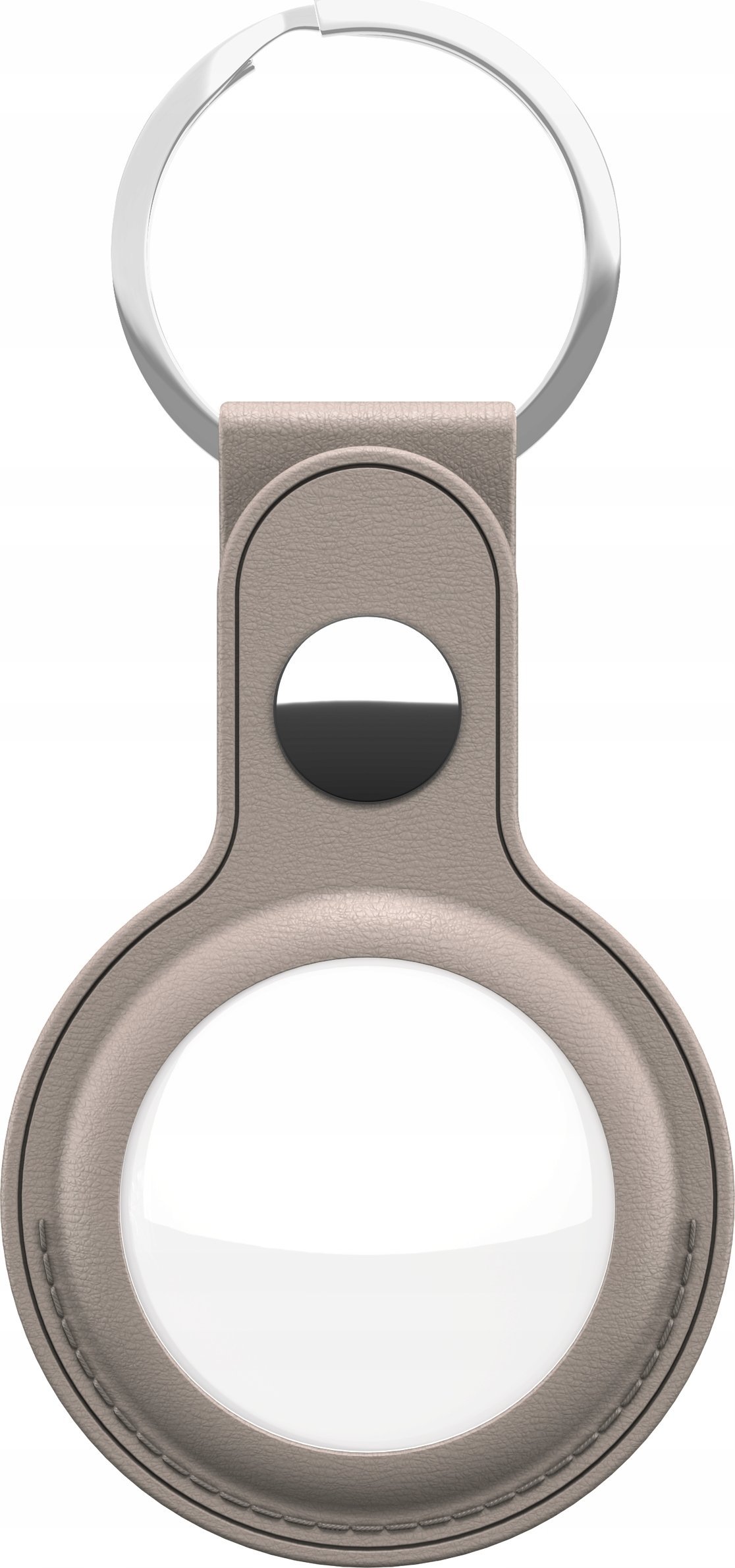 Кожна држачка за Епл АирТаг KeyBudz AirTag Keyring, метална карабинерка, sandy beige