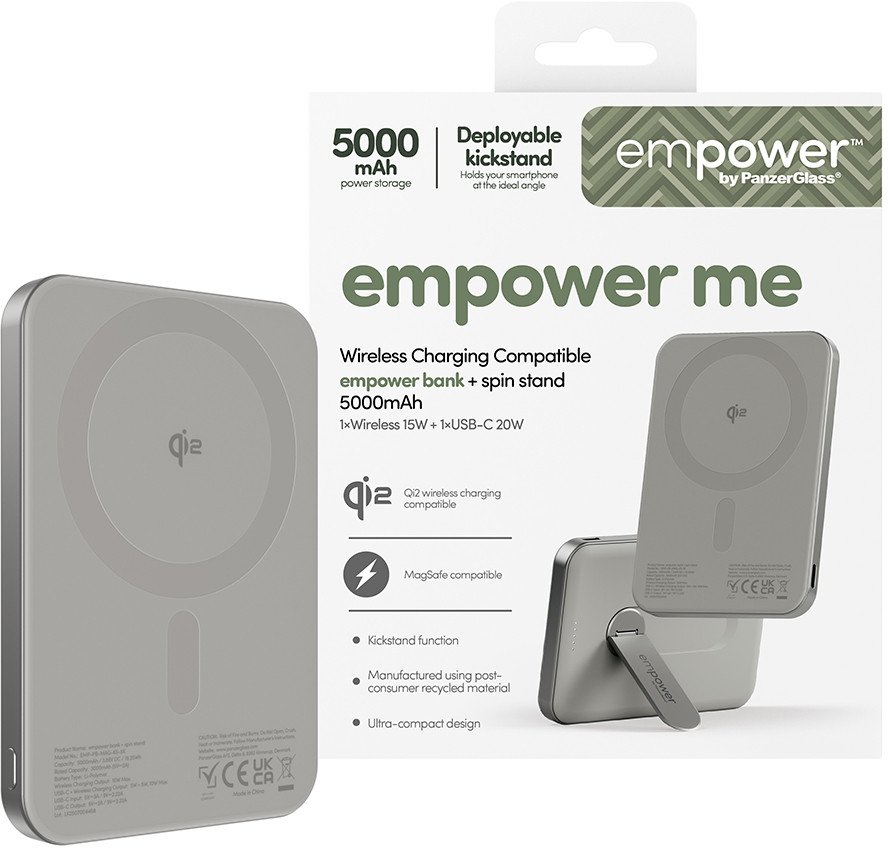Power bank PanzerGlass Rotation Bank for Empowerment, 5000mAh, 20W MagSafe Qi2, argjendtë