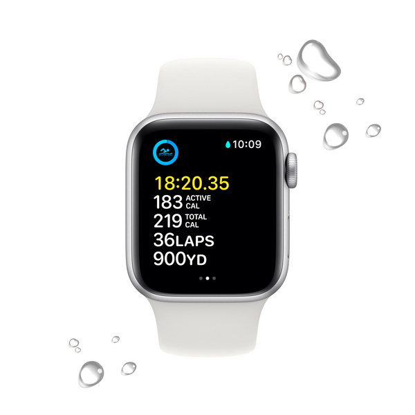 Apple Watch SE2 GPS 40mm, Silver Aluminium Case me White Sport Band, Regular