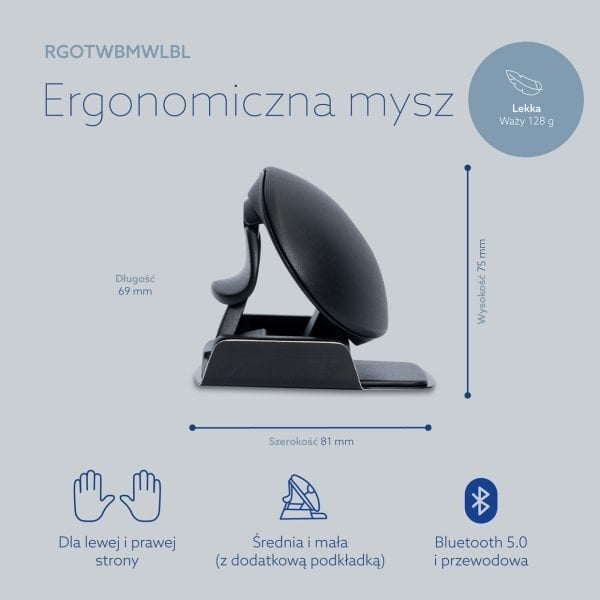 Maus ergonomik R-Go Tools R-Go Twister, Bluetooth dhe me kabllo, i palosshëm, për të dy duart