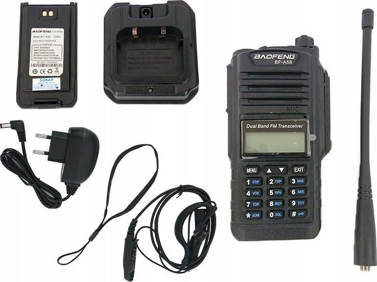 Walkie talkie Baofeng BF A58, distancë deri 10 km, bateri 1800 mAh, i zi