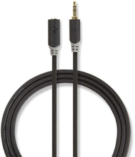 Аудио стерео кабел Nedis, 3,5 mm машки на 3,5 mm женски, 5 m, антрацит