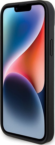 Kapak telefoni BMW Perforated Tricolor Line për iPhone 15 Plus 14 Plus, lëkurë ekologjike, i zi