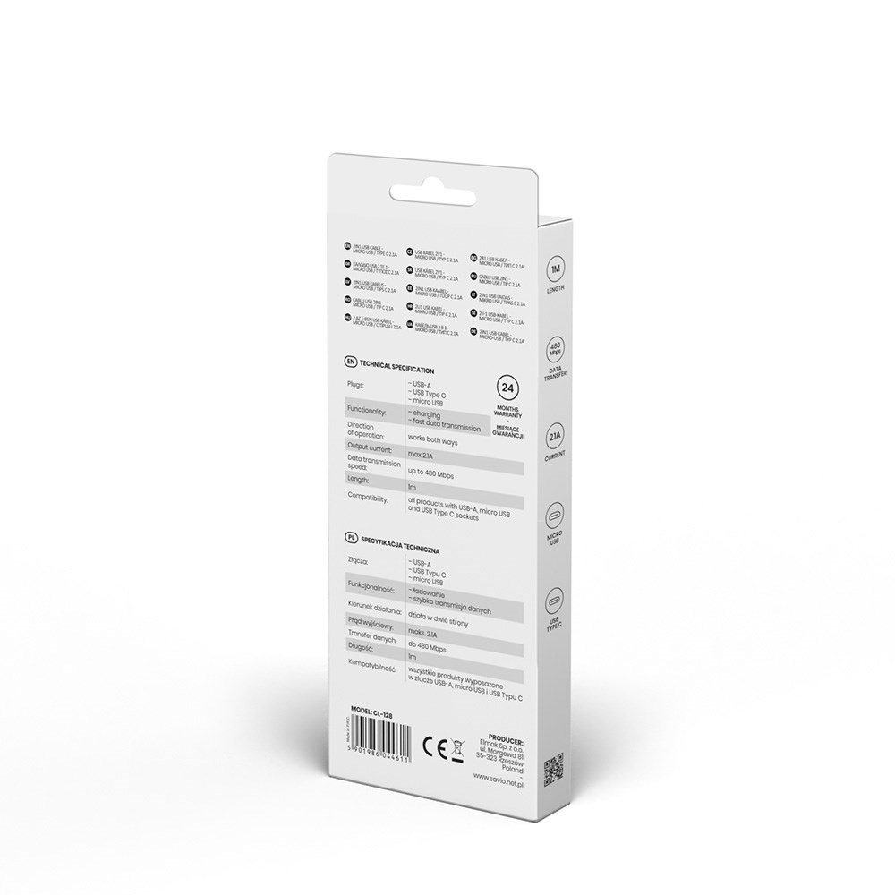 Kabllo Savio, USB A / USB C / Micro-USB A, 1 m, e zezë