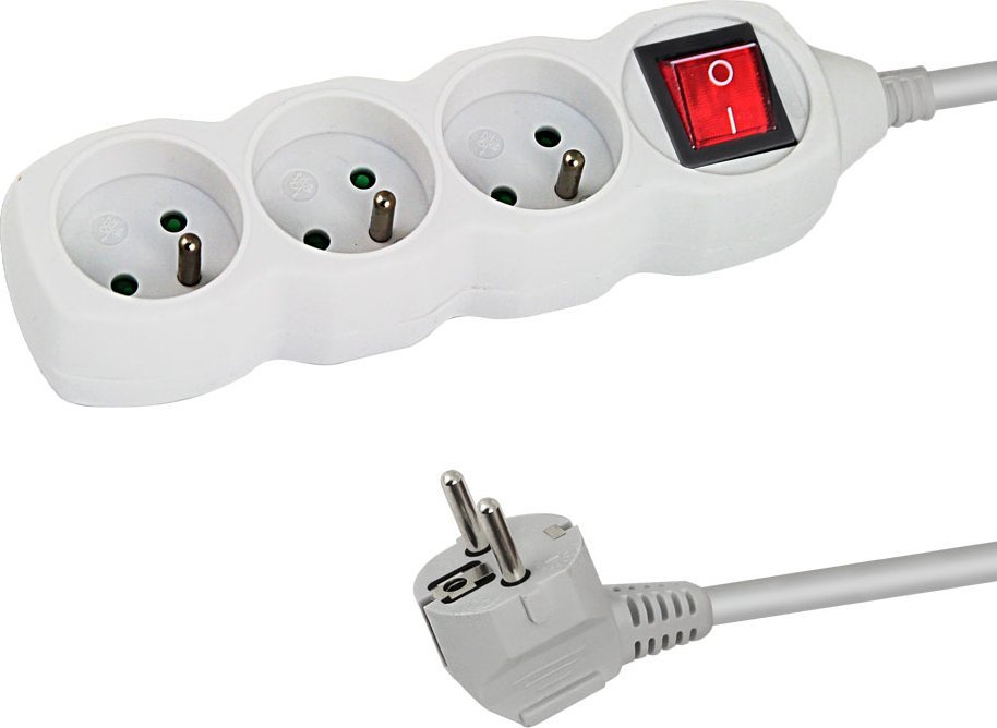 Електричен продолжен кабел Esperanza Power Strip, 3 излези, 3m, бел