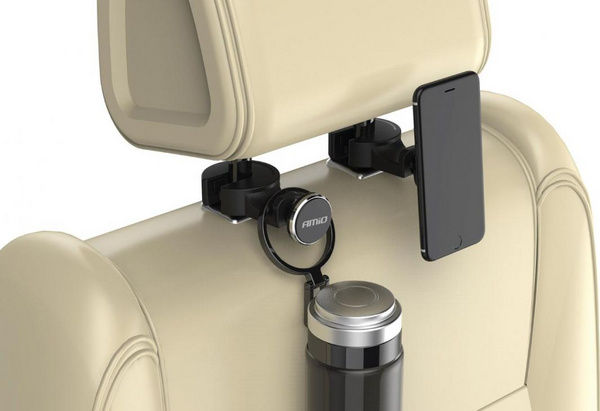 Mbajtëse magnetike telefoni AMiO 02362, për mbështetëse koke sediljeje, rregullim këndi, e zezë