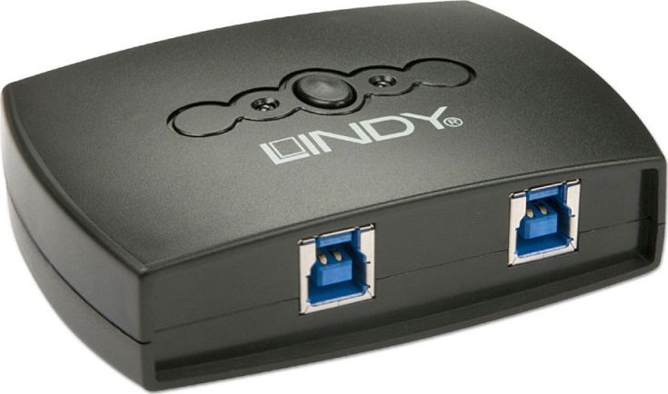 Прекинувач USB Lindy 43141, 2 порти, USB 3.0, црн