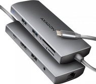 HUB USB Axagon HMC-8HLSA, USB C 3.2 Gen1, 9 në 1, HDMI 4K, gri