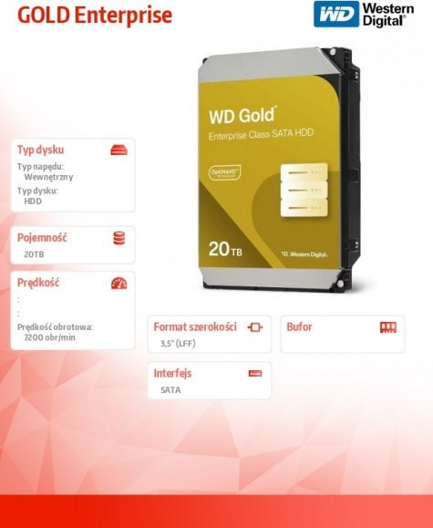 Hard disk i brendshëm Western Digital Gold WD203KRYZ, 20TB, 3.5", 7200RPM