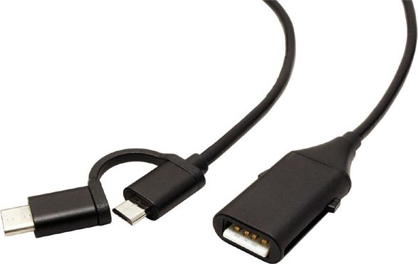 Kabllo USB (2.0), USB A F + M- USB micro B M, 1m, i rrumbullakët, e zezë