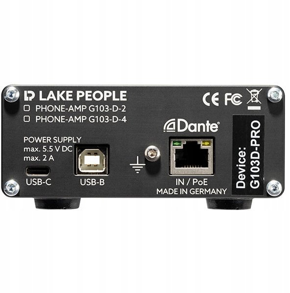 Përforcues kufjesh Lake People G103-D4 Dante, rregullim gain, profesional