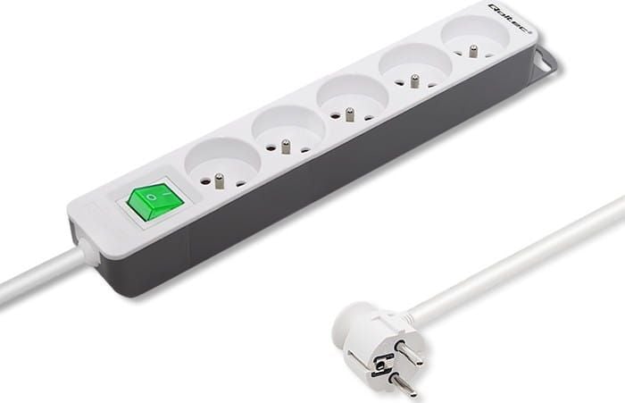 Zgjatim elektrik Qoltec 50290, 5 priza, kabllo 1.8 m, i bardhë gri