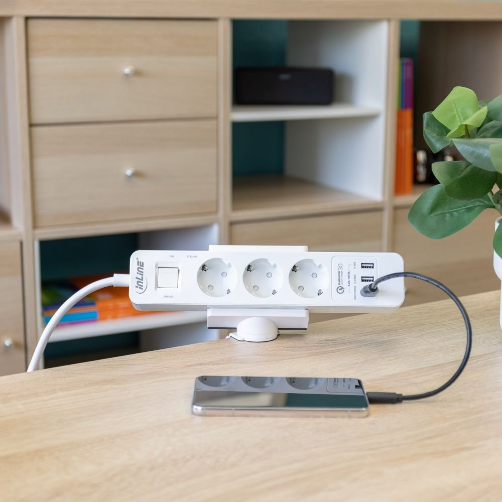 Kapëse tavoline InLine për zgarë prizash, rrotulluese, e bardhë