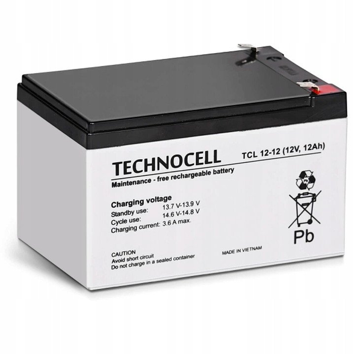 Bateri AGM Technocell TCL12-12, 12V, 12Ah, e zezë