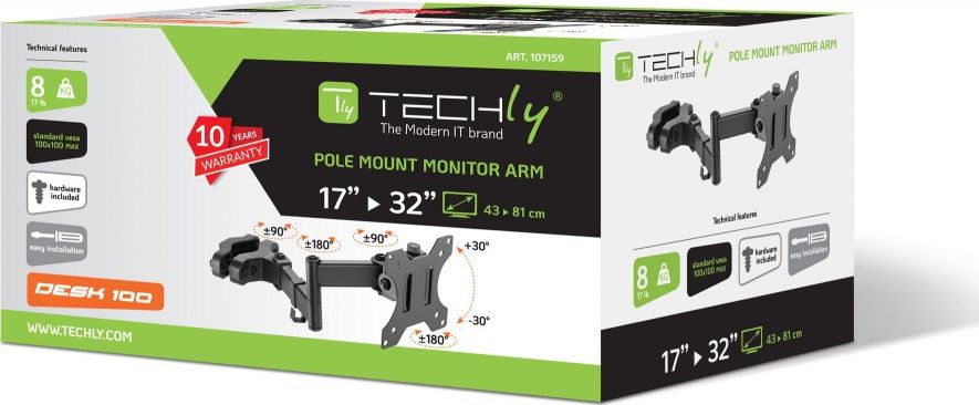 Suport TV Techly ICA-LCD-110BK, 17"-32", VESA 100x100, i zi