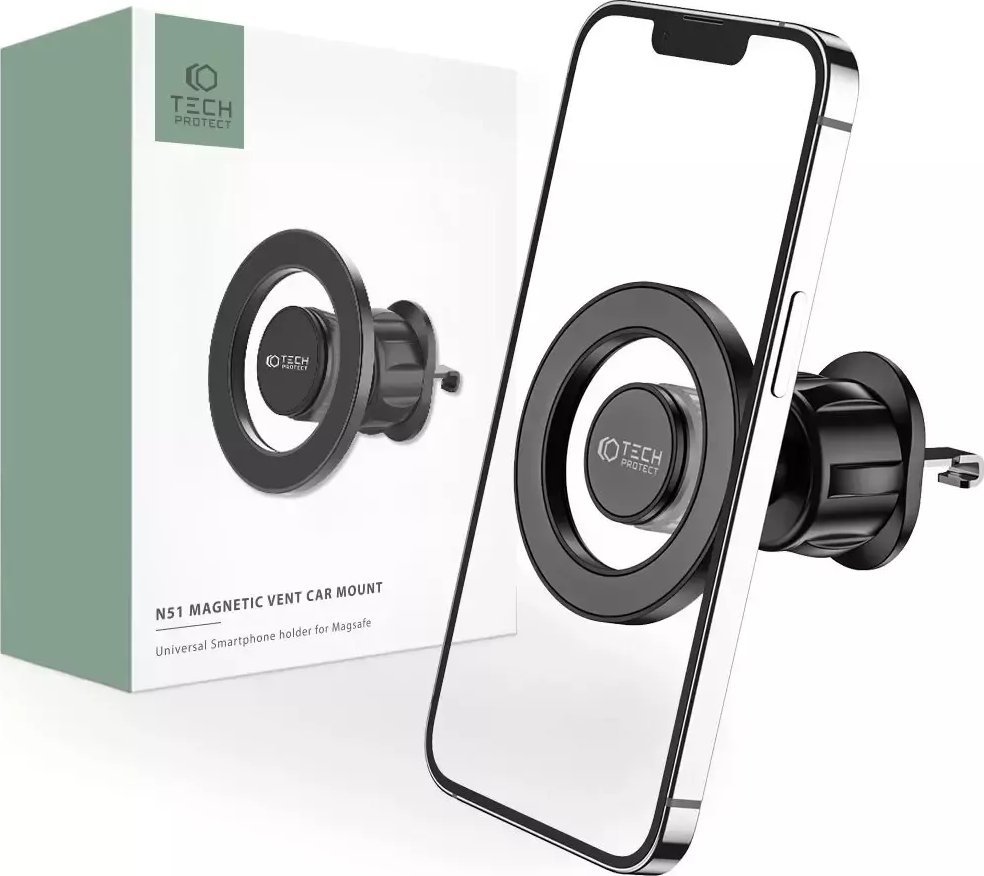 Mbajtëse magnetike për veturë 4kom.pl N51, MagSafe, për grilë ajri, e zezë