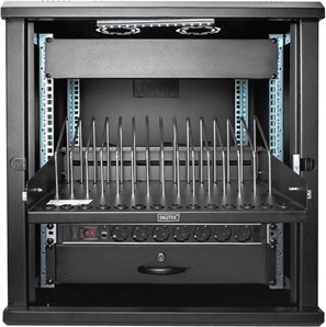 Raft i zgjatueshëm Digitus për tabletë notebook dhe smartphone, për kabinet 19", metalik, i zi