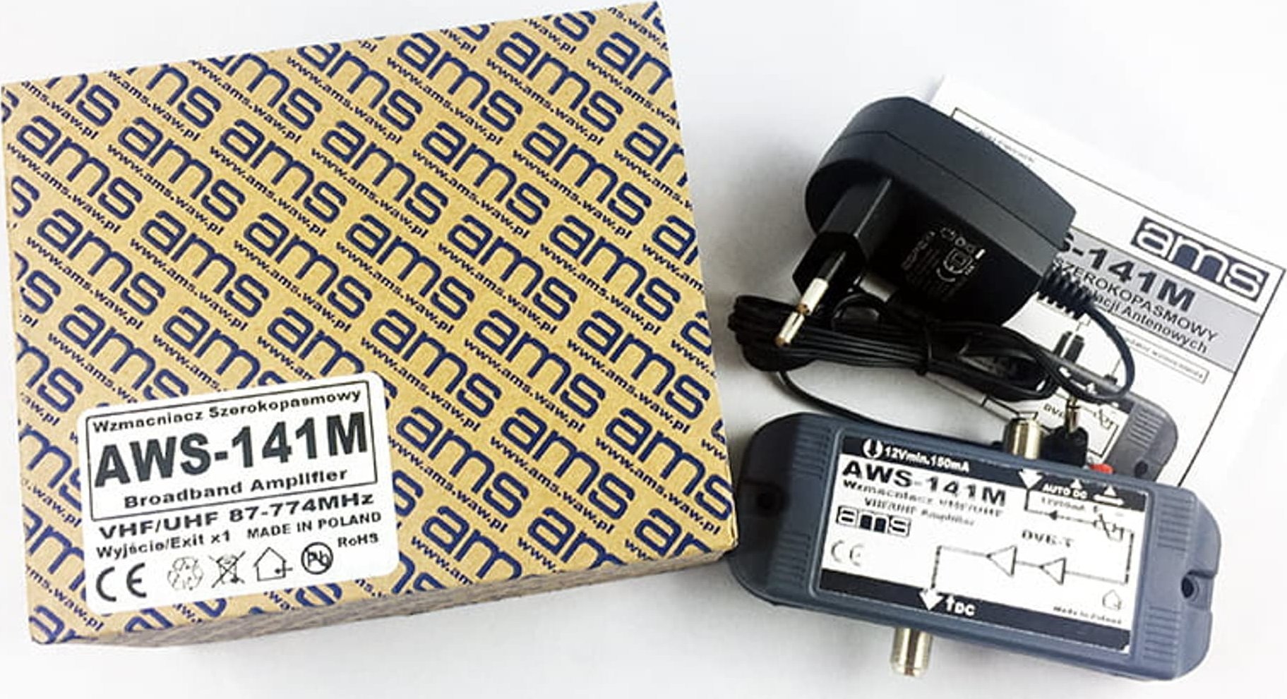 Amplifikator antene AMS AWS-141M, për TV, i bardhë