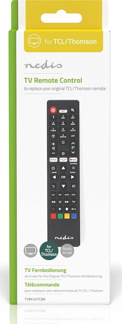 Telekomandë Nedis për TV TCL Thomson, infra të kuqe, butona Netflix Amazon Prime YouTube, e zezë
