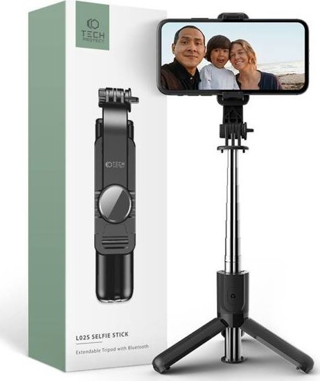 Selfie stick tripod Tech-Protect L02S, Bluetooth, i palosshëm, i zi