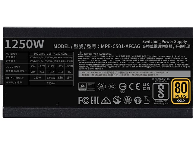 Furnizues me energji Cooler Master MWE 1250W V2, 80 PLUS Gold, i zi