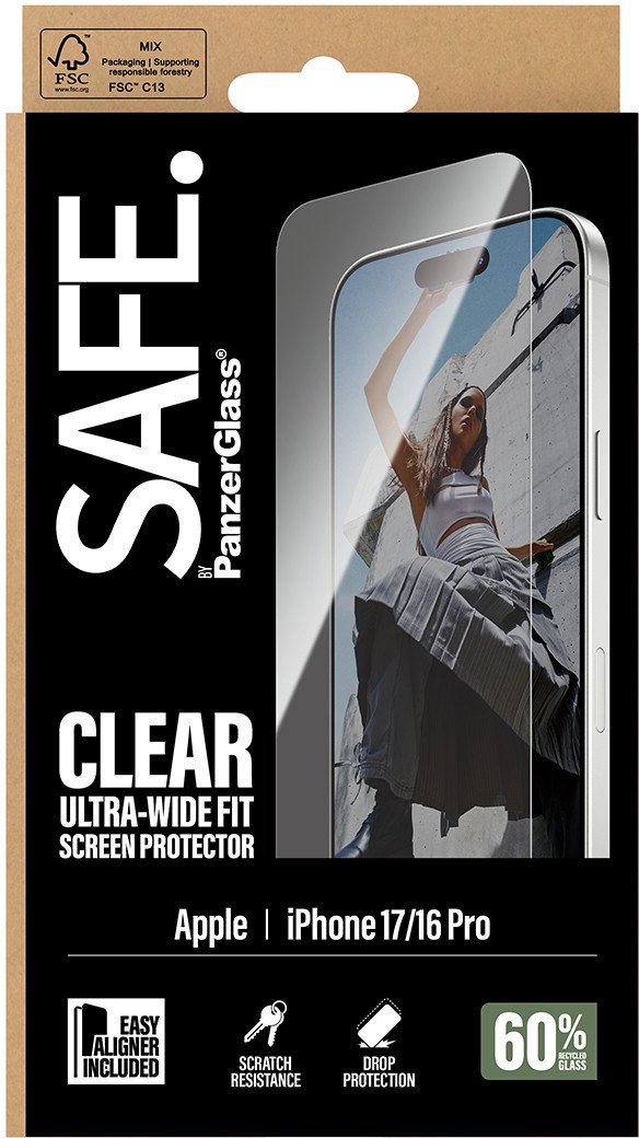 Mаска за екран PanzerGlass SAFE, iPhone 17 iPhone 16 Pro, Ultra Wide Fit, проѕирна