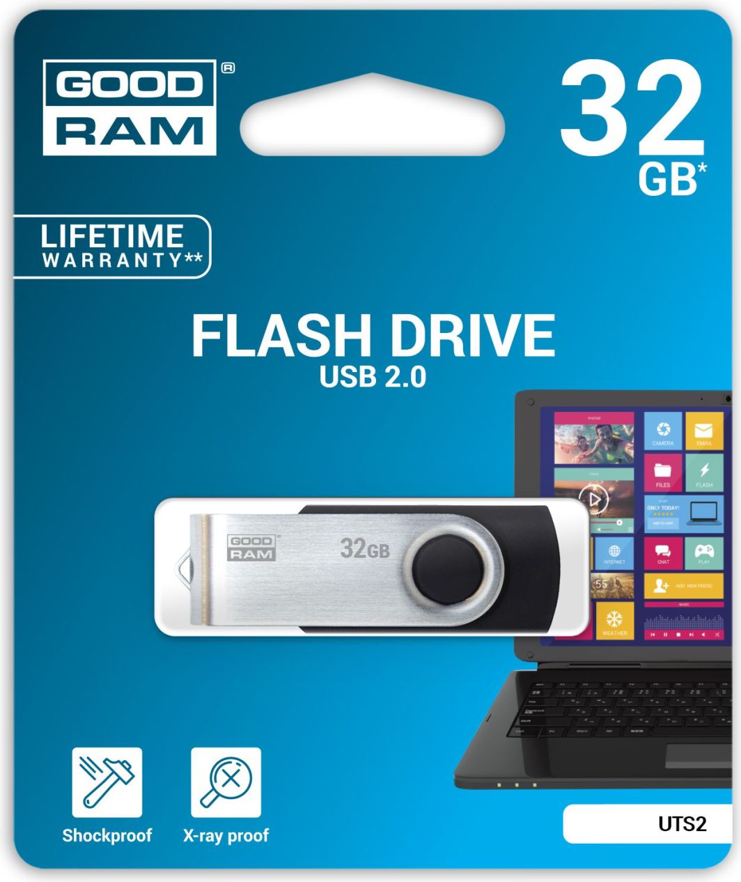 Flash Drive GoodRam UTS2, 32GB, i zi / argjendtë