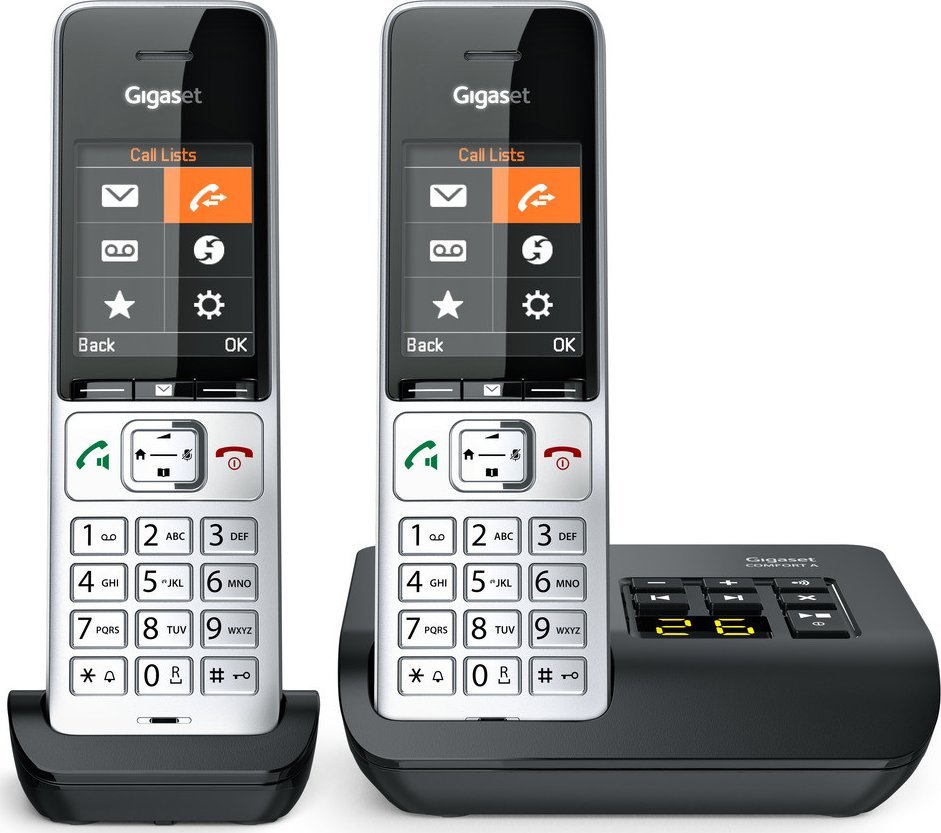 Telefon pa tela Gigaset COMFORT 500A Duo, DECT analog, sekretari telefonike, i zi argjendtë