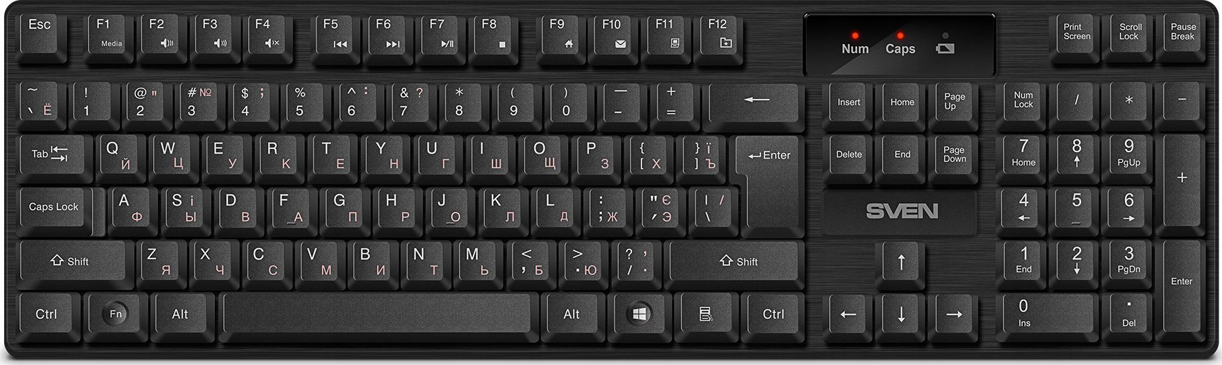 Безжична тастатура СВЕН KB-C2300W, 2.4 GHz, 104 копчиња, црна