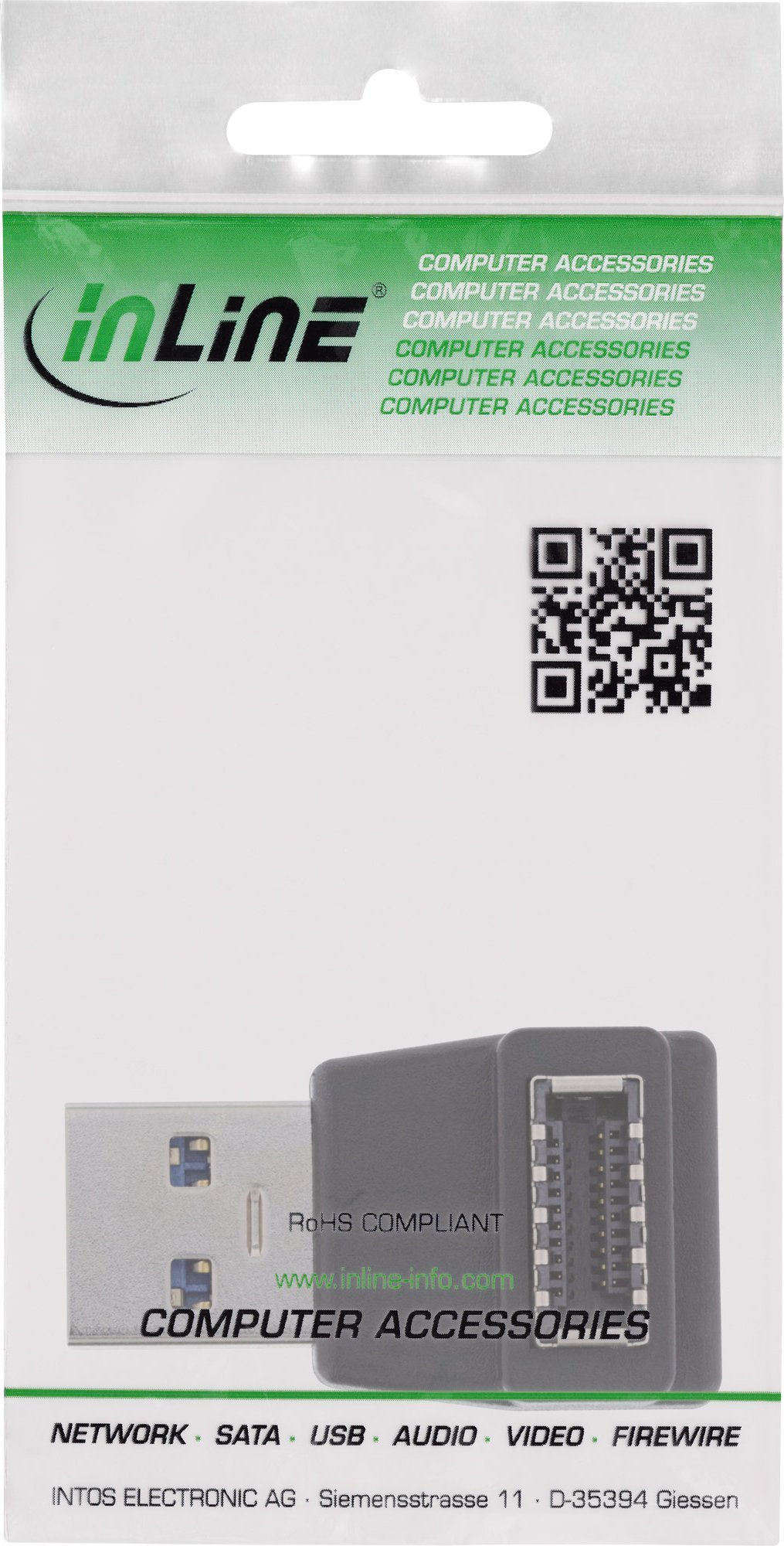 USB адаптер InLine USB 3.2, USB A машки во USB E на преден панел