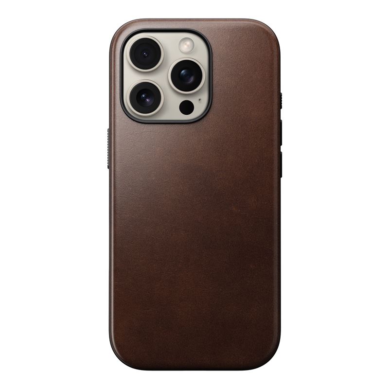 Заштитна кутија Nomad Modern Leather, за iPhone 16 Pro, Horween кожа, кафеава Rustic Brown