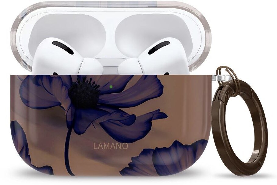 Mbulesë Tech-Protect Lamano për Apple AirPods Pro 3, PC, me karabinë, kafe me lule blu të errët
