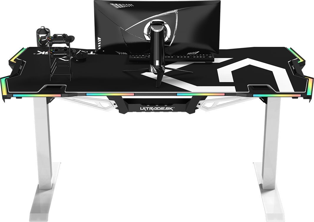 Tavolinë gaming Ultradesk Force Snow White, 166x70 cm, LED RGB, e bardhë