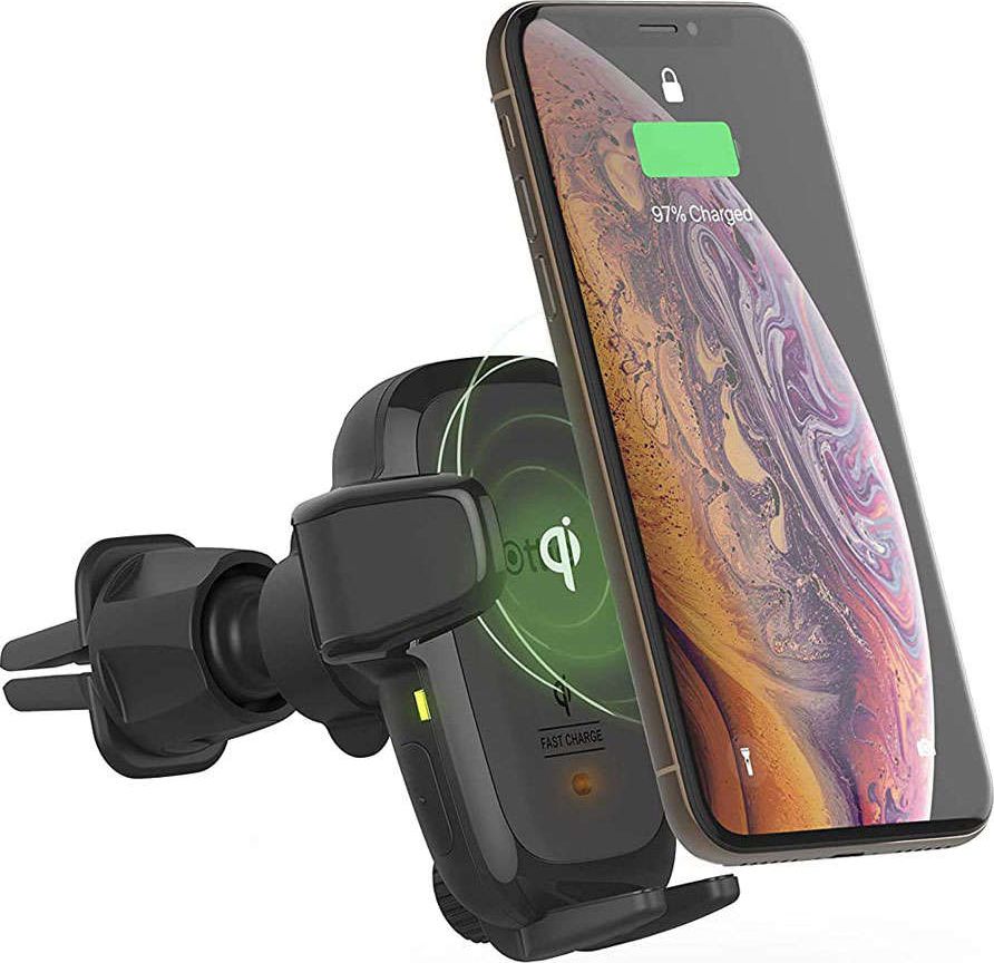 Mbajtës telefoni për makinë iOttie AutoSense, karikim wireless, montim në grilë ajri dhe CD, i zi