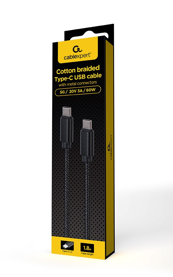 Kabllo Gembird, USB C / USB C, 1.8 m, e zezë