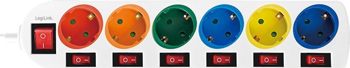 Продолжен кабел LogiLink LPS259, 6 приклучоци, кабел 1.5 m, бел