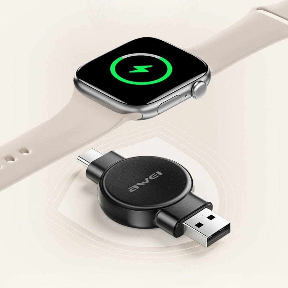 Магнетски полнач за паметен часовник Awei W26, за Apple и Samsung Watch, црн