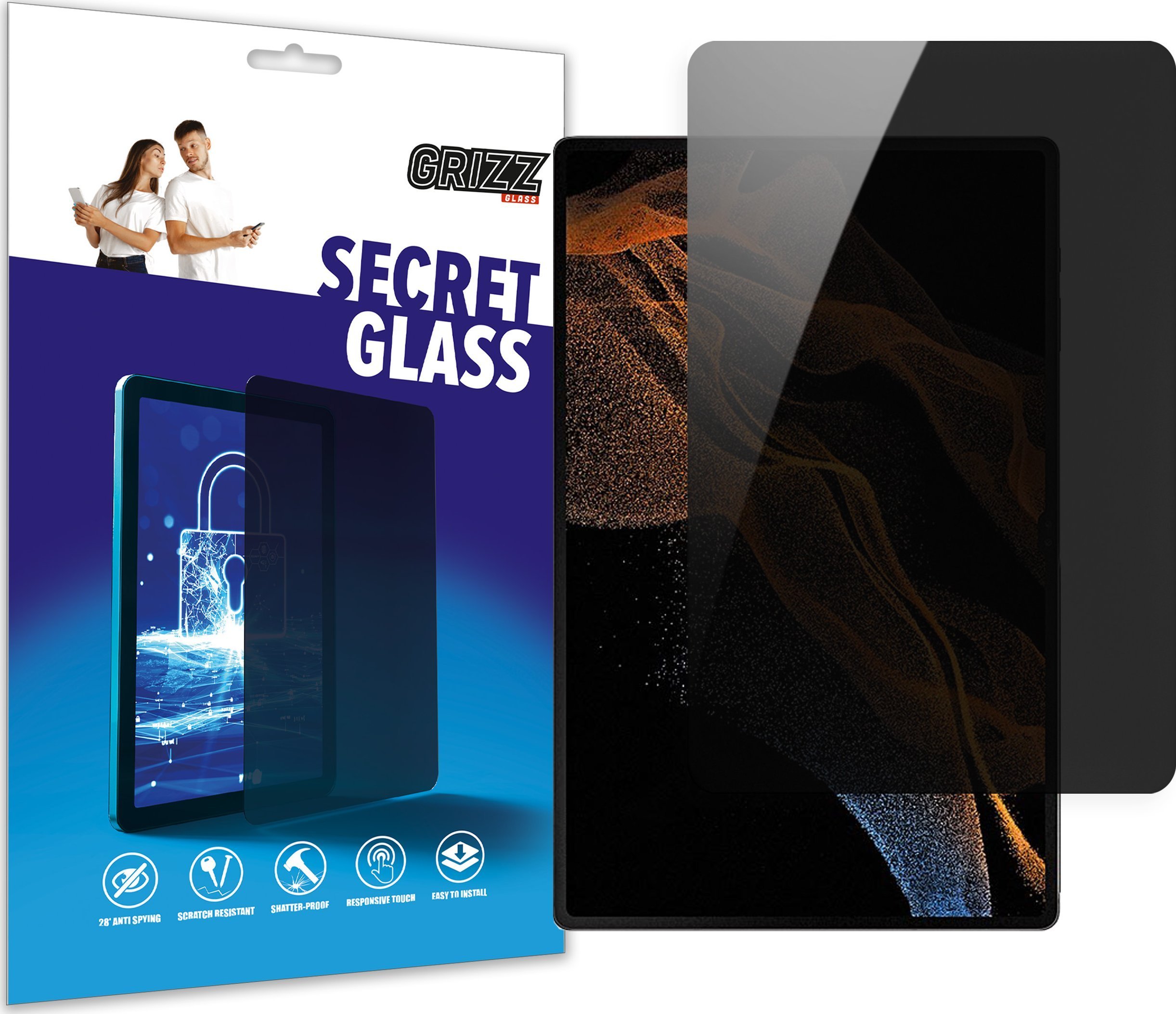Xham hibrid privatësie Grizz SecretGlass për Samsung Galaxy Tab S8, mat, transparent