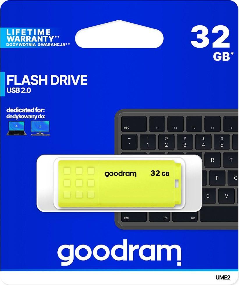 USB 2.0 Pendrive GoodRam 32 GB (UME2-0320Y0R11), e verdhë